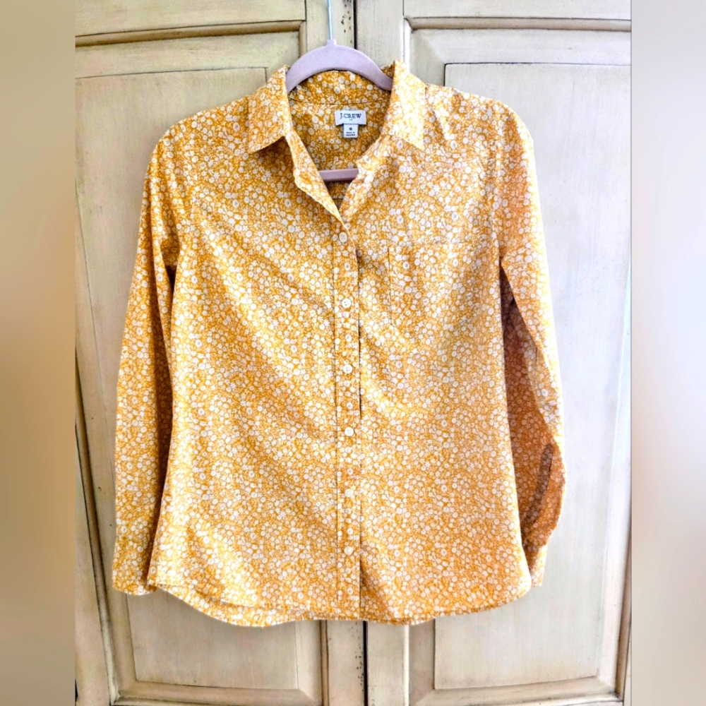 J. Crew Mustard And White Floral Shirt